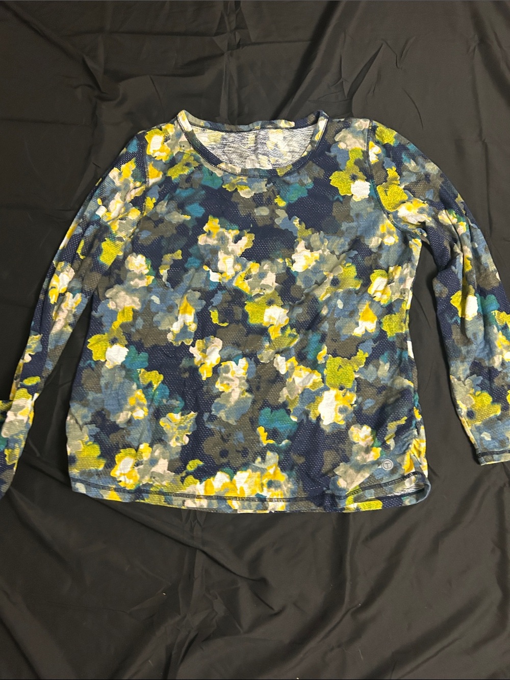Talbots Navy Floral Long-Sleeve Tee with Yellow Accents
